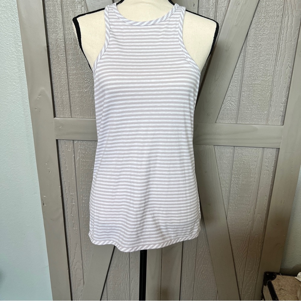 Like New! Lorna Jane White and Gray Striped Tank Top